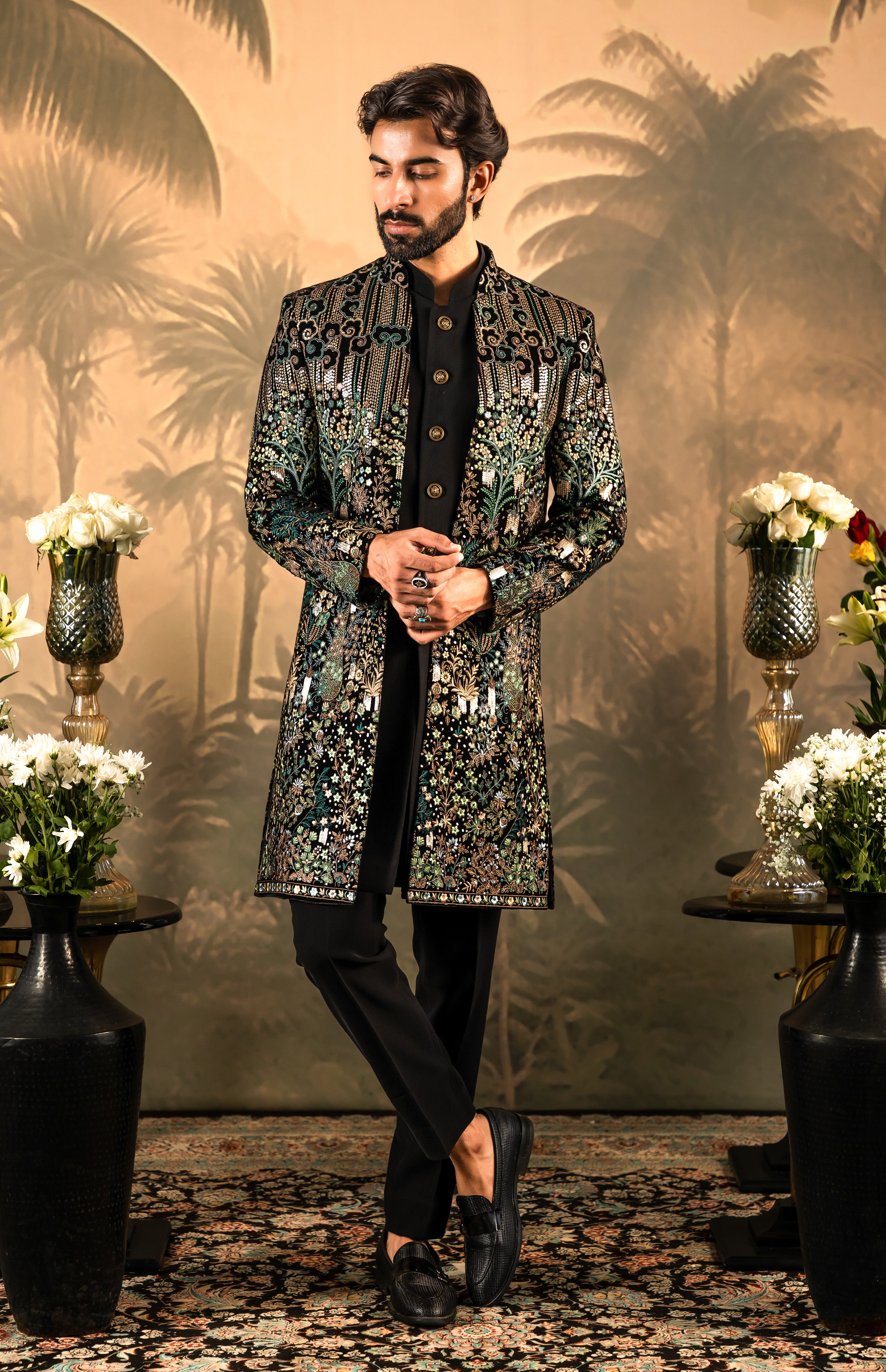Trendy Green Velvet Indo-Western with Sequin Work - Modern Indian Fashion

