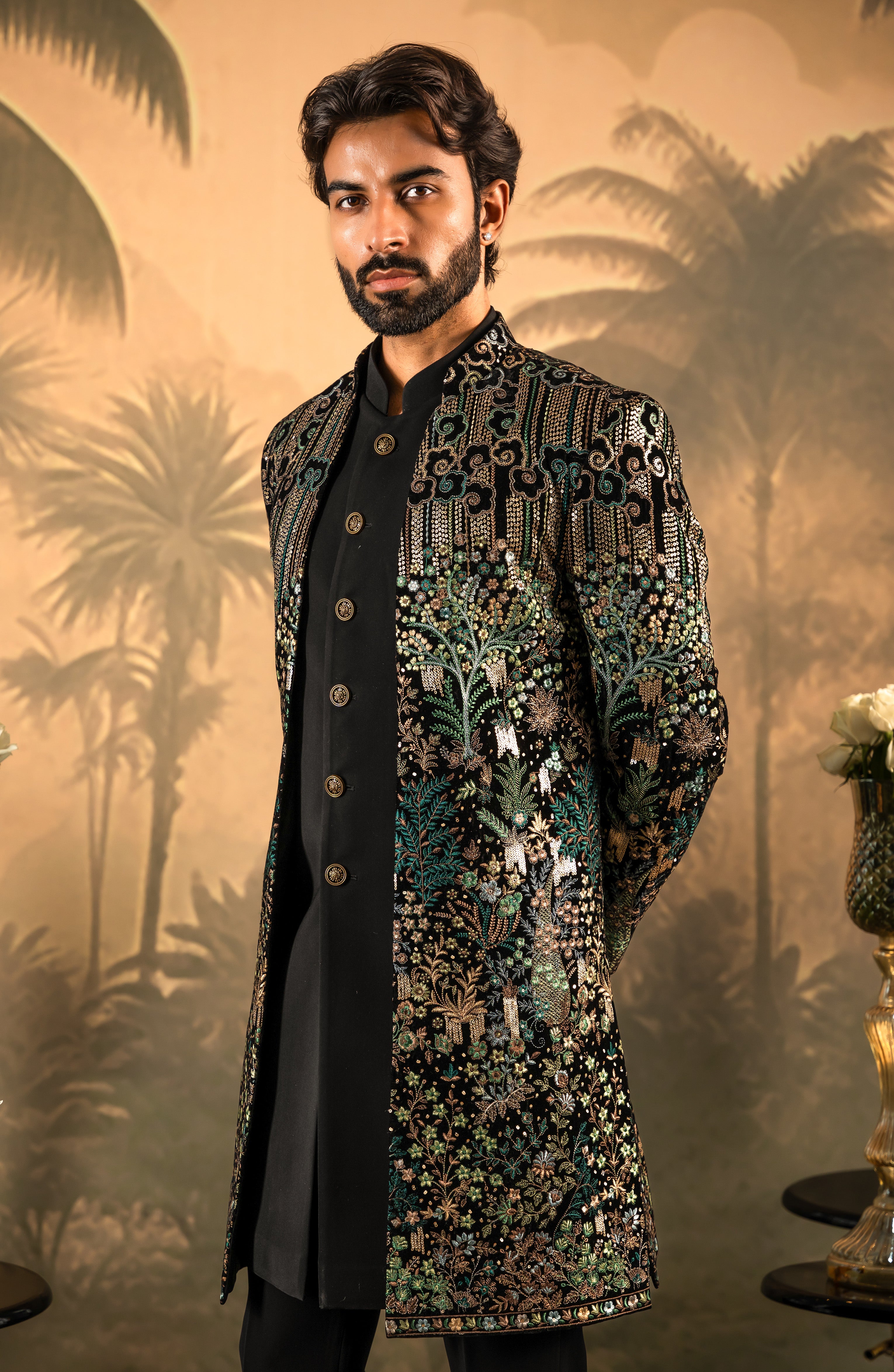 Elegant Green Velvet Indo-Western - Traditional Indian Attire

