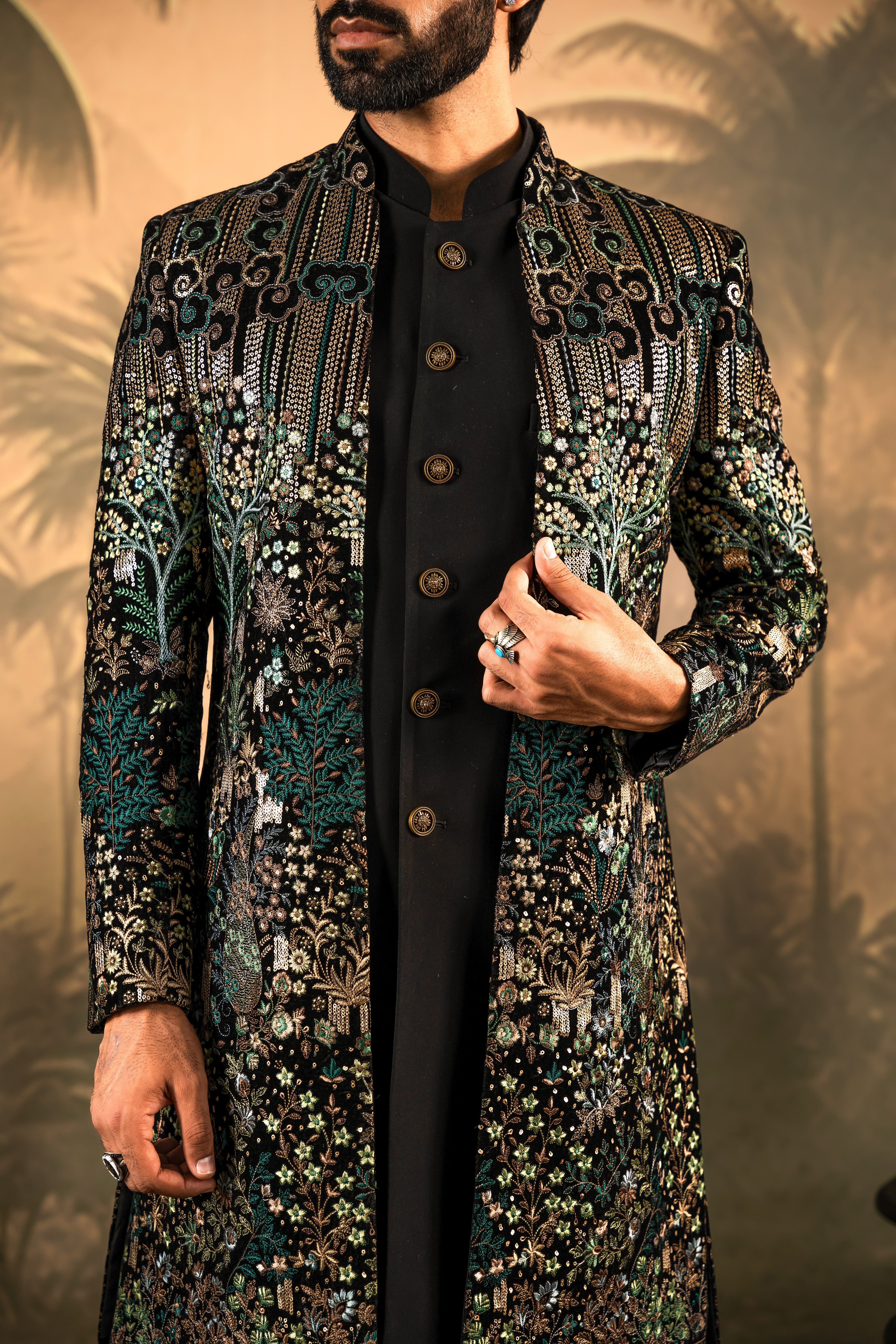 Stylish Green Velvet Indo-Western with Sequin Detailing - Perfect for Weddings and Parties

