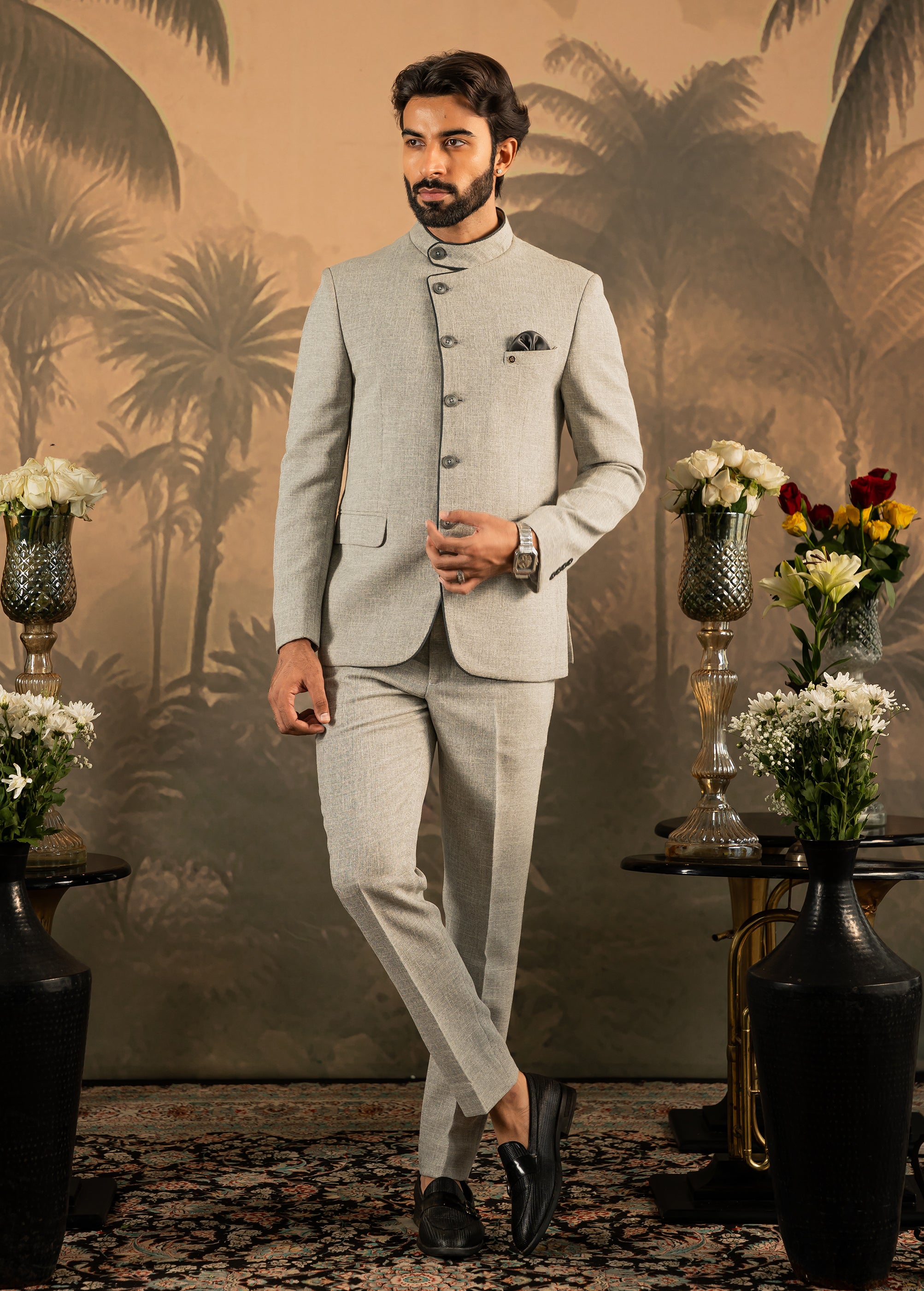 Trendy Grey Designer Bandhgala - Modern Indian Fashion

