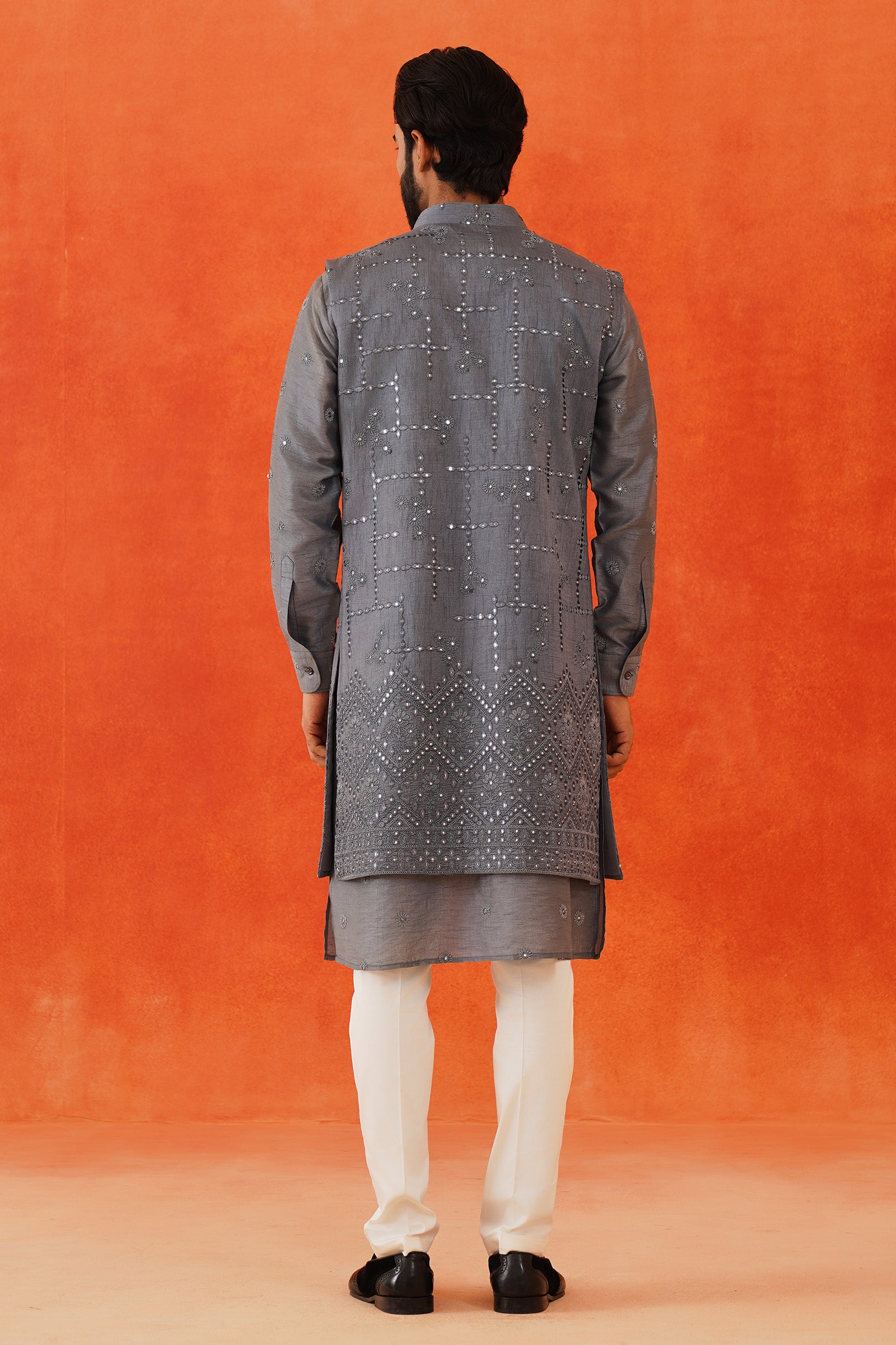 Grey Embroidered Indo-Western with Mirror Work - Festive Indian Wear

