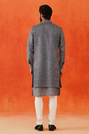 Grey Embroidered Indo-Western with Mirror Work - Festive Indian Wear

