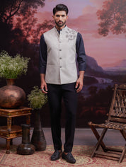 Grey Nehru Jacket with Hand Embroidered Motif