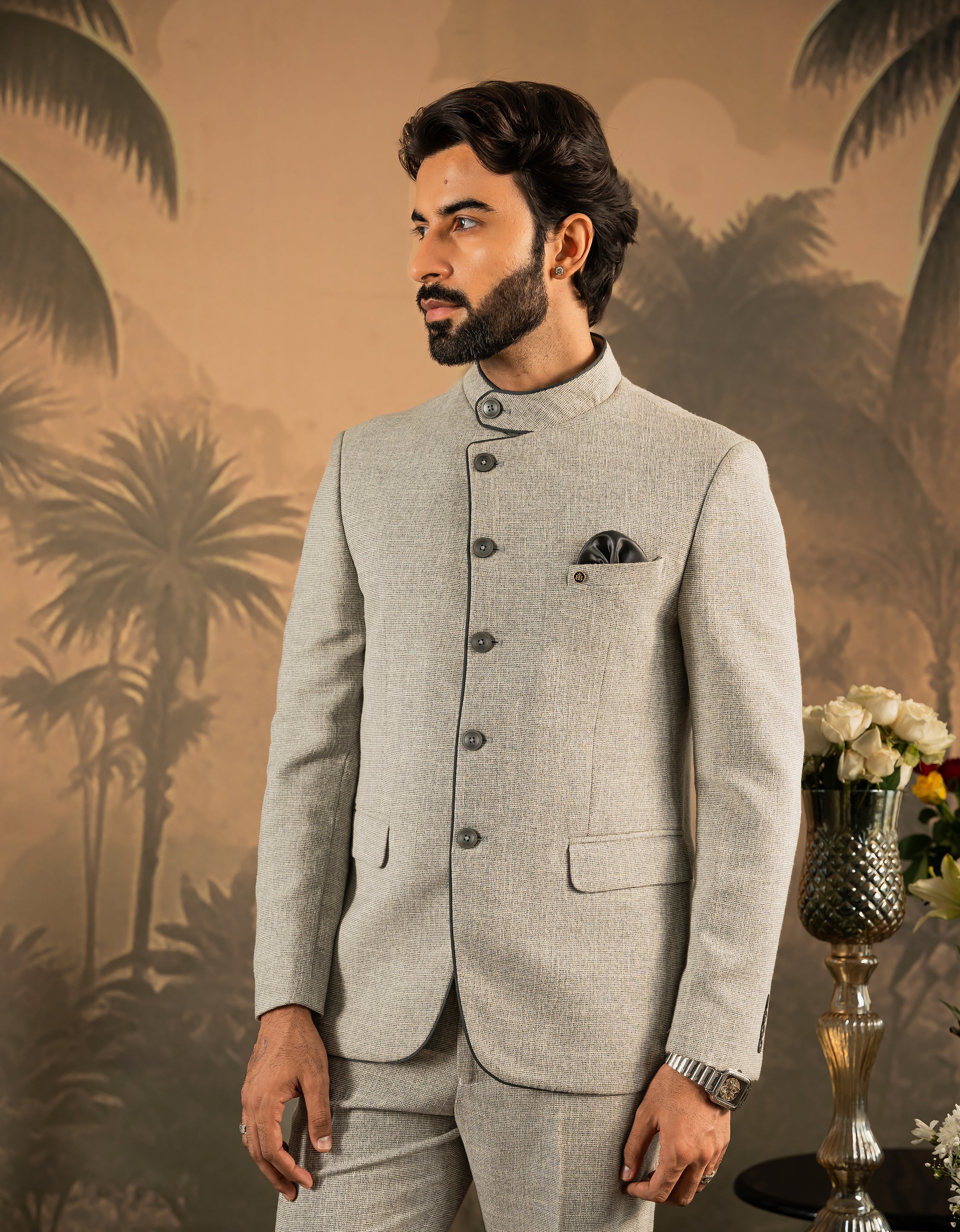 Elegant Grey Designer Bandhgala - High-End Fashion

