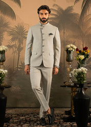 Men's Grey Designer Bandhgala Suit - Luxury Indian Attire

