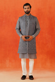 Men's Grey Indo-Western Outfit - Fusion Wear for the Modern Man

