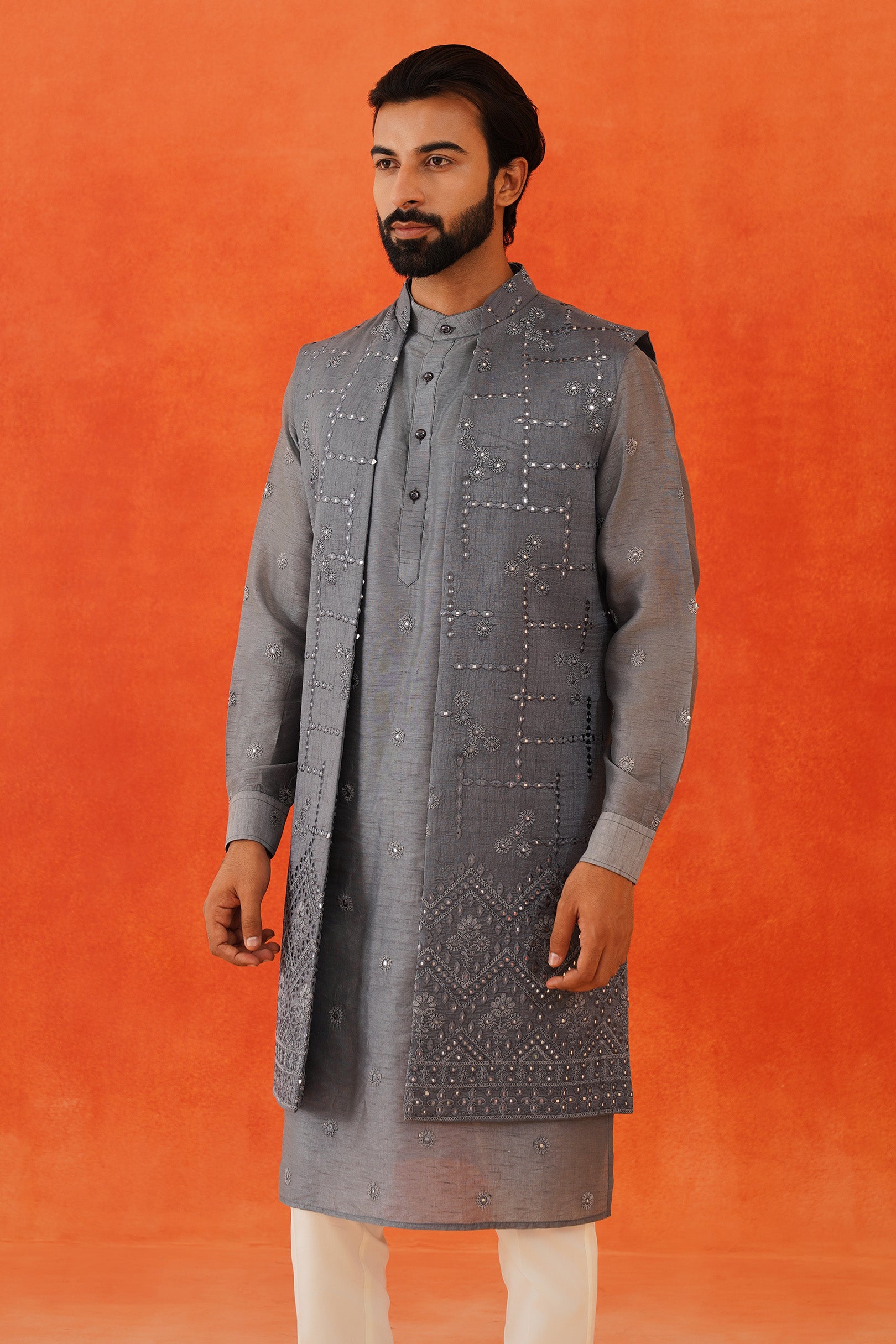 Trendy Grey Indo-Western with Mirror Work - Contemporary Indian Fashion

