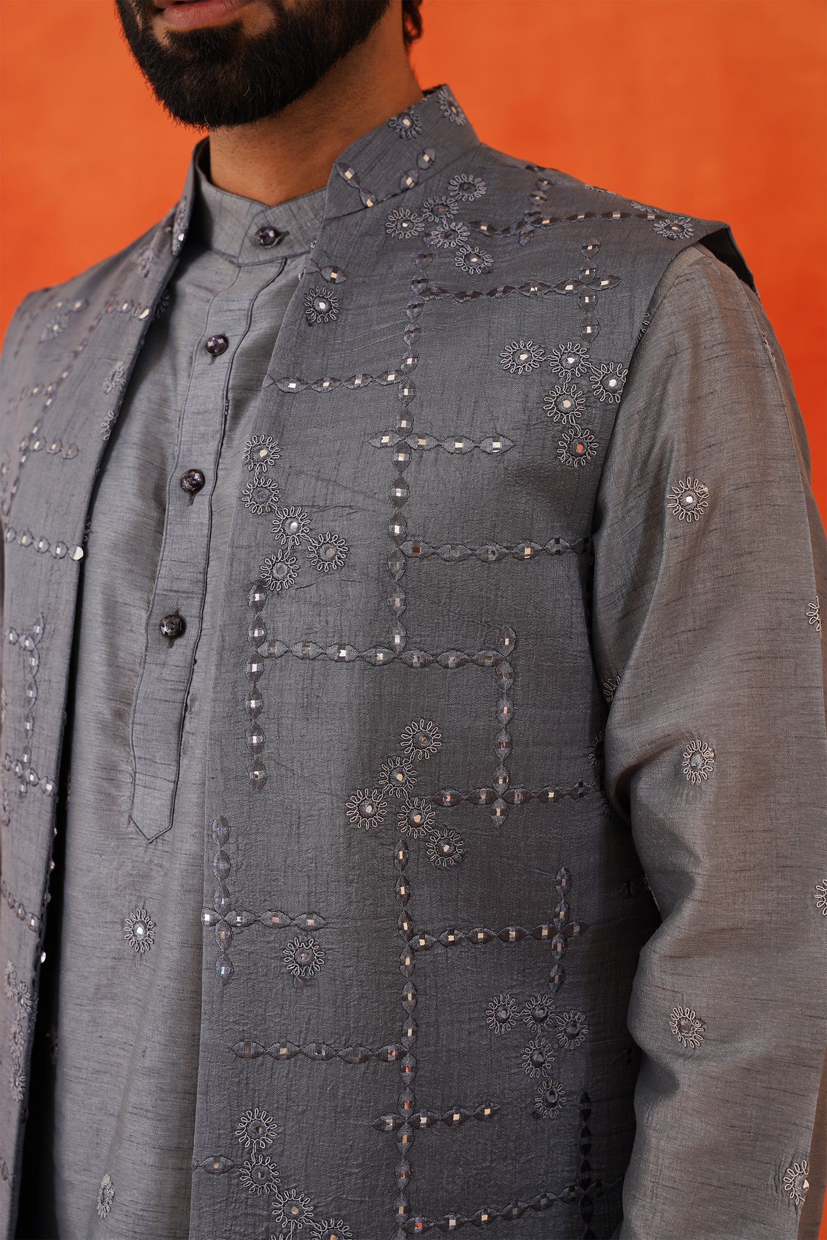 Stylish Grey Indo-Western with Mirror Work - Perfect for Weddings and Parties

