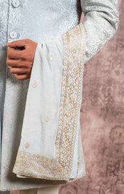 Grey jacquard indowestern with stole