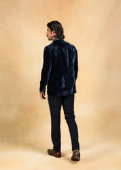 Hand embroidered navy blue velvet tuxedo