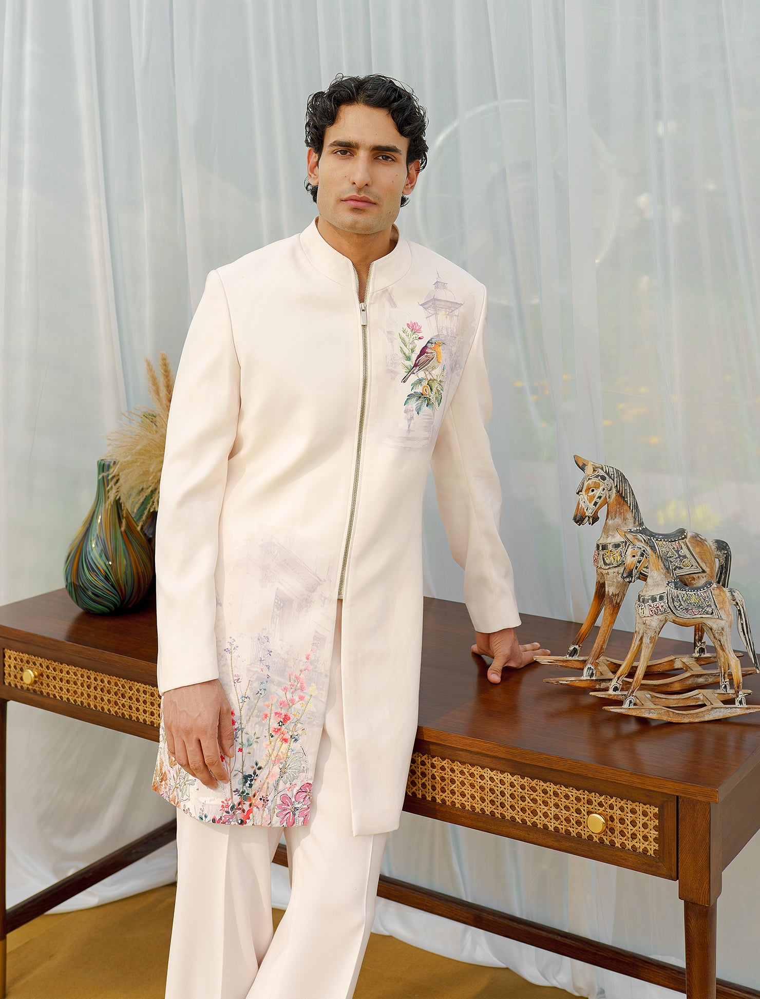 Ivory-Rose indo-western with Zipper