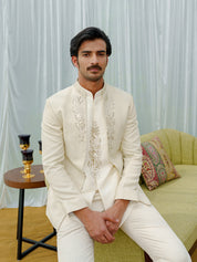 Ivory Hand Embroidered Bandhgala Suit