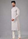 Full Embroidered Grey Kurta Set