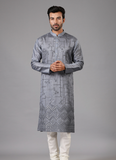 Embroidered Dark Grey Kurta Set