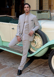L. Grey Jacquard Bandhgala Suit