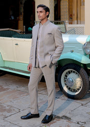 L. Grey Jacquard Bandhgala Suit
