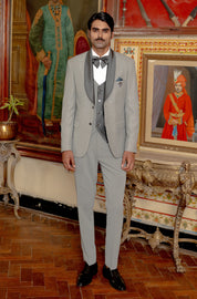 L grey shawl Lapel Jacquard Suit