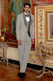 L grey shawl Lapel Jacquard Suit