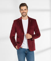 Maroon Printed Velvet Party Blazer