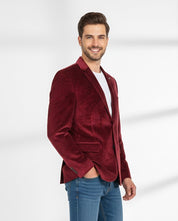 Maroon Printed Velvet Party Blazer