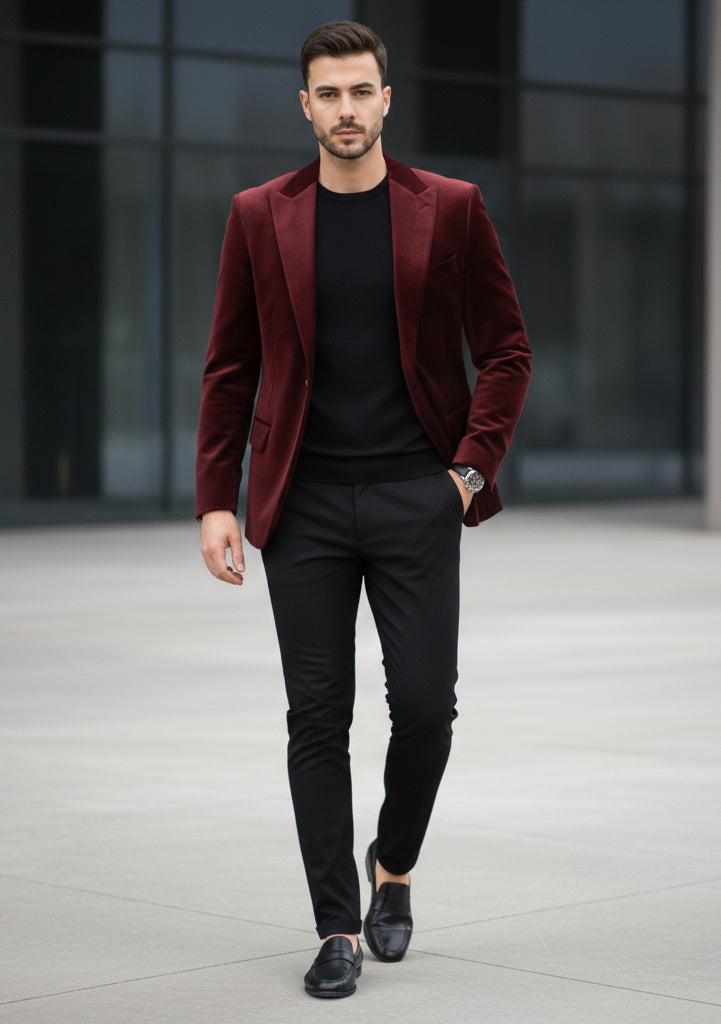 Maroon Velvet Party Blazer