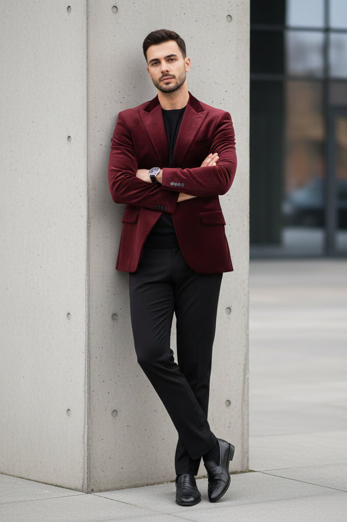 Maroon Velvet Party Blazer