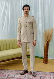 Men’s Beige Textured Jodhpuri Suit