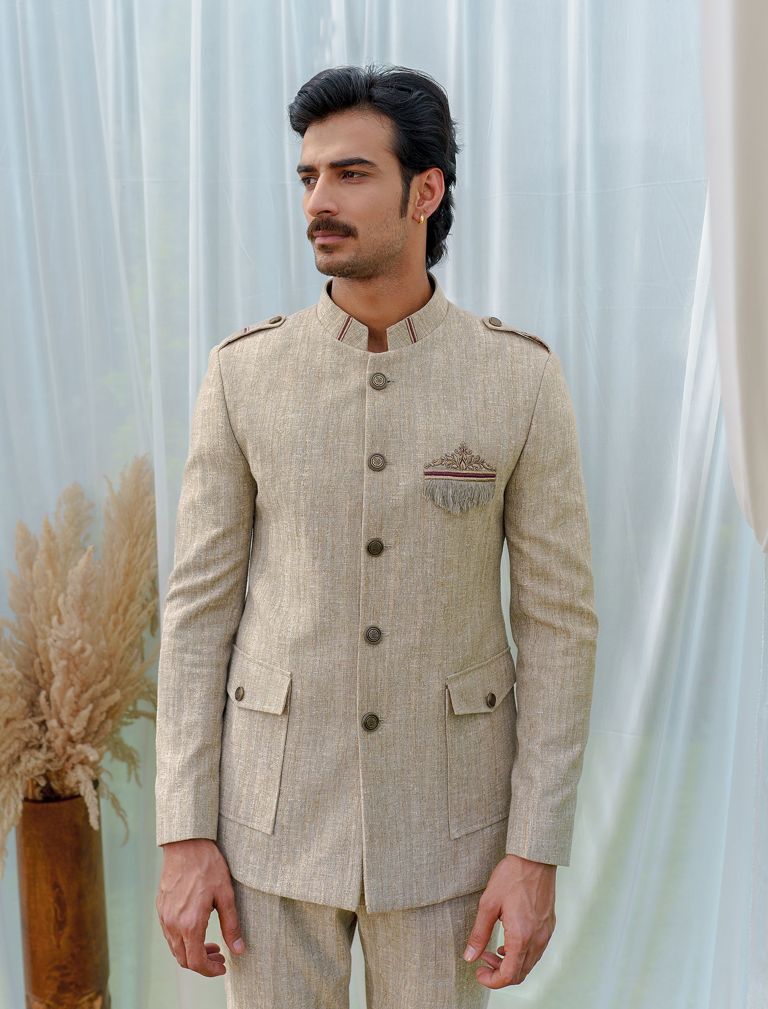 Men’s Beige Textured Jodhpuri Suit
