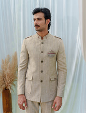 Men’s Beige Textured Jodhpuri Suit