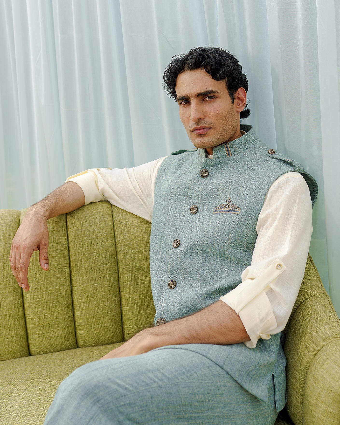 Men’s Olive Textured Shirt jacket set