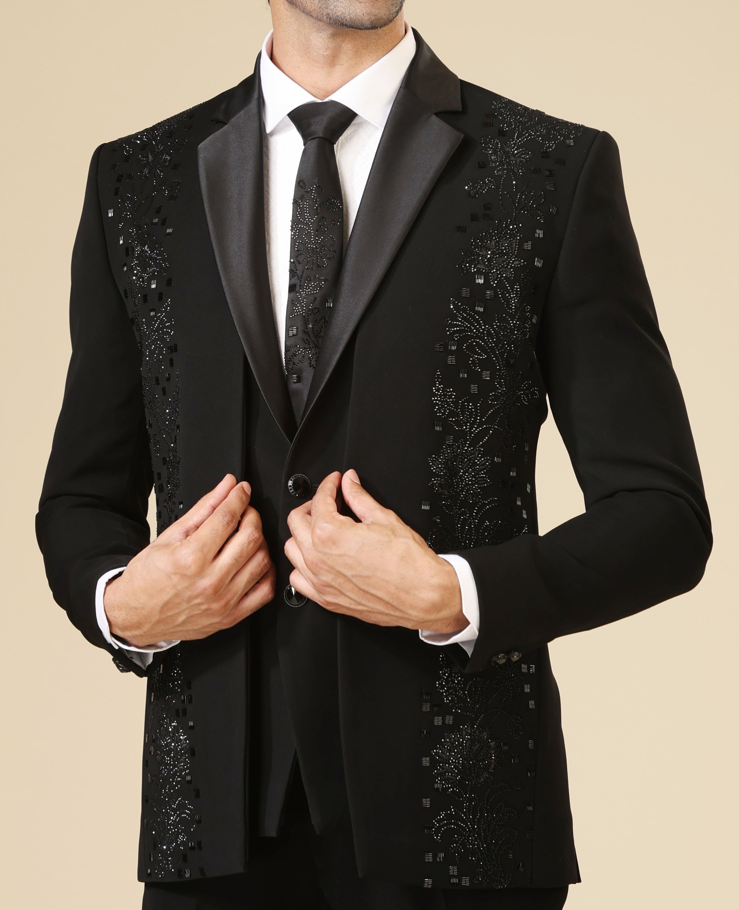 Stylish Black Designer Suit with Crystal Work - Perfect for Weddings and Formal Occasions