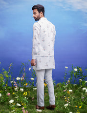 Mint green linen kurta jacket set for men, blending traditional style with comfortable linen, suitable for festive occasions.