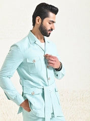Elegant Mint Green Linen Co-ord Set - Contemporary Men's Fashion

