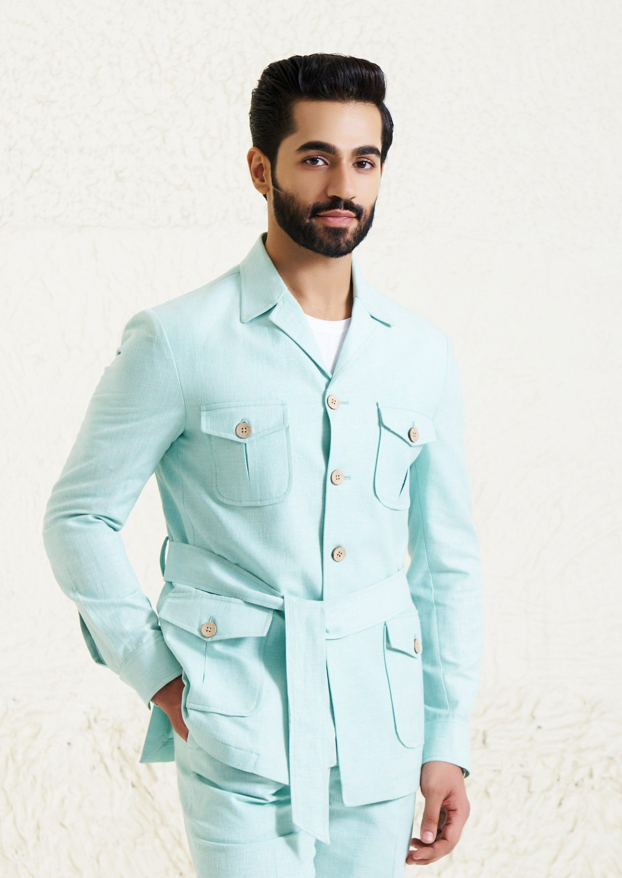 Trendy Mint Green Linen Co-ord Set with Belt - Urban Style

