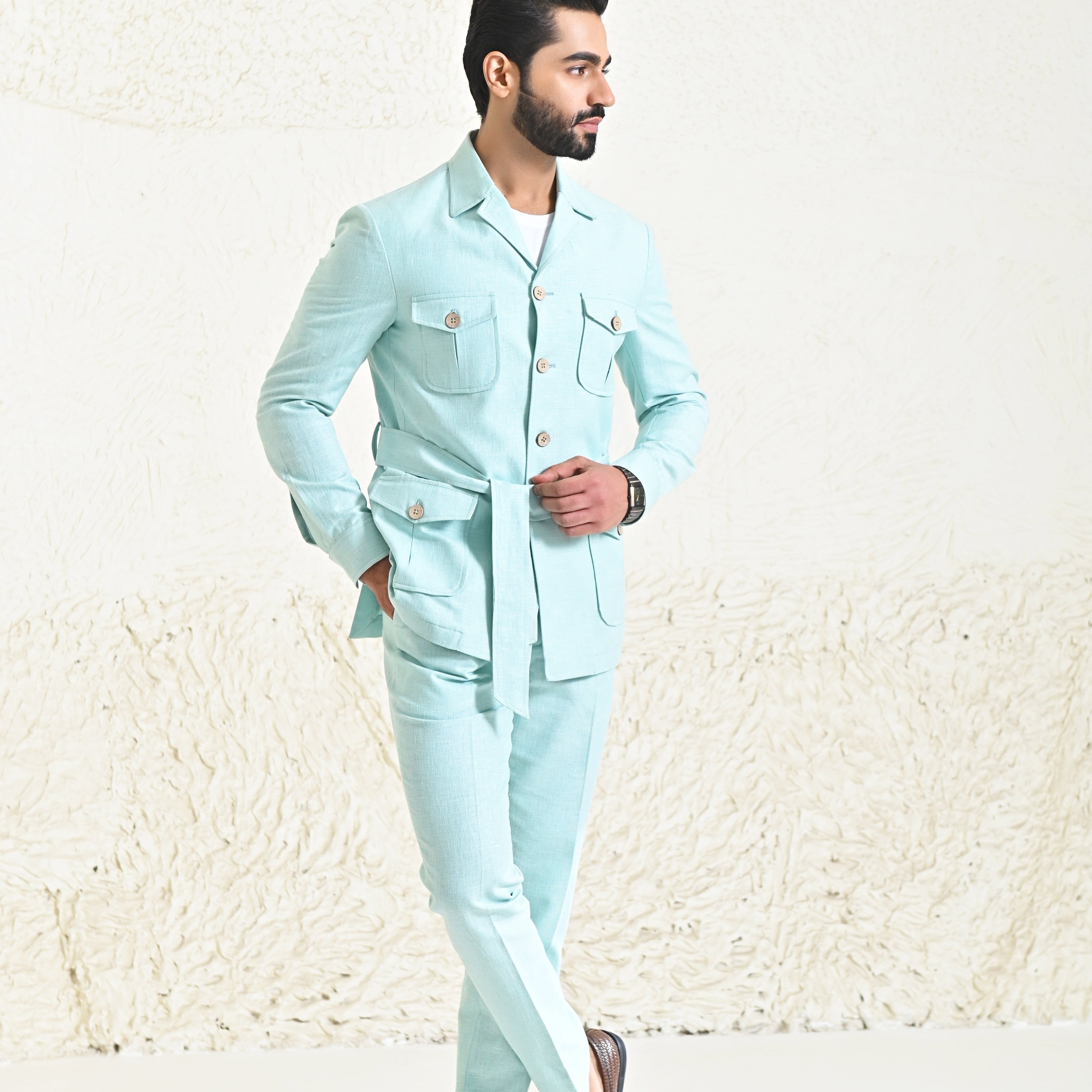 Stylish Mint Green Linen Co-ord Outfit with Belt - Perfect for Casual and Semi-Formal Occasions

