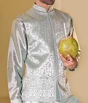 Stylish Mint Green Kurta Bundi Set with Embroidery - Perfect for Festive Occasions

