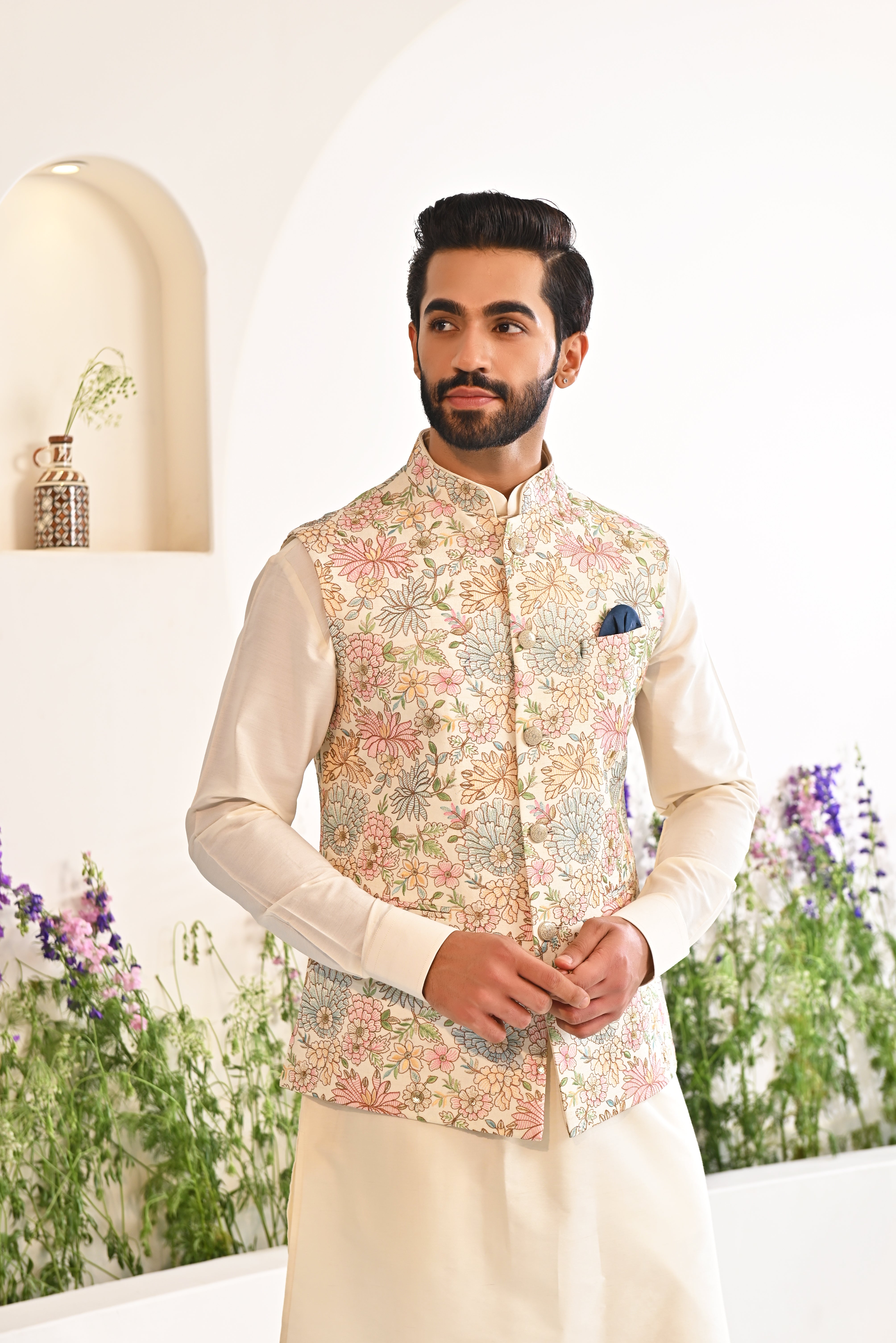 Multi Colored Embroidered Kurta Jacket Set Bonsoir