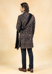 Multicoloured velvet indowestern with stole