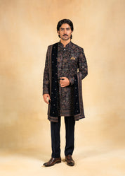 Multicoloured velvet indowestern with stole