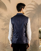 Timeless Navy Blue Jacket with Intricate Embroidered Motif for a Regal Look



