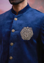 Navy Blue Bandhgala with Hand Embroidered Lion