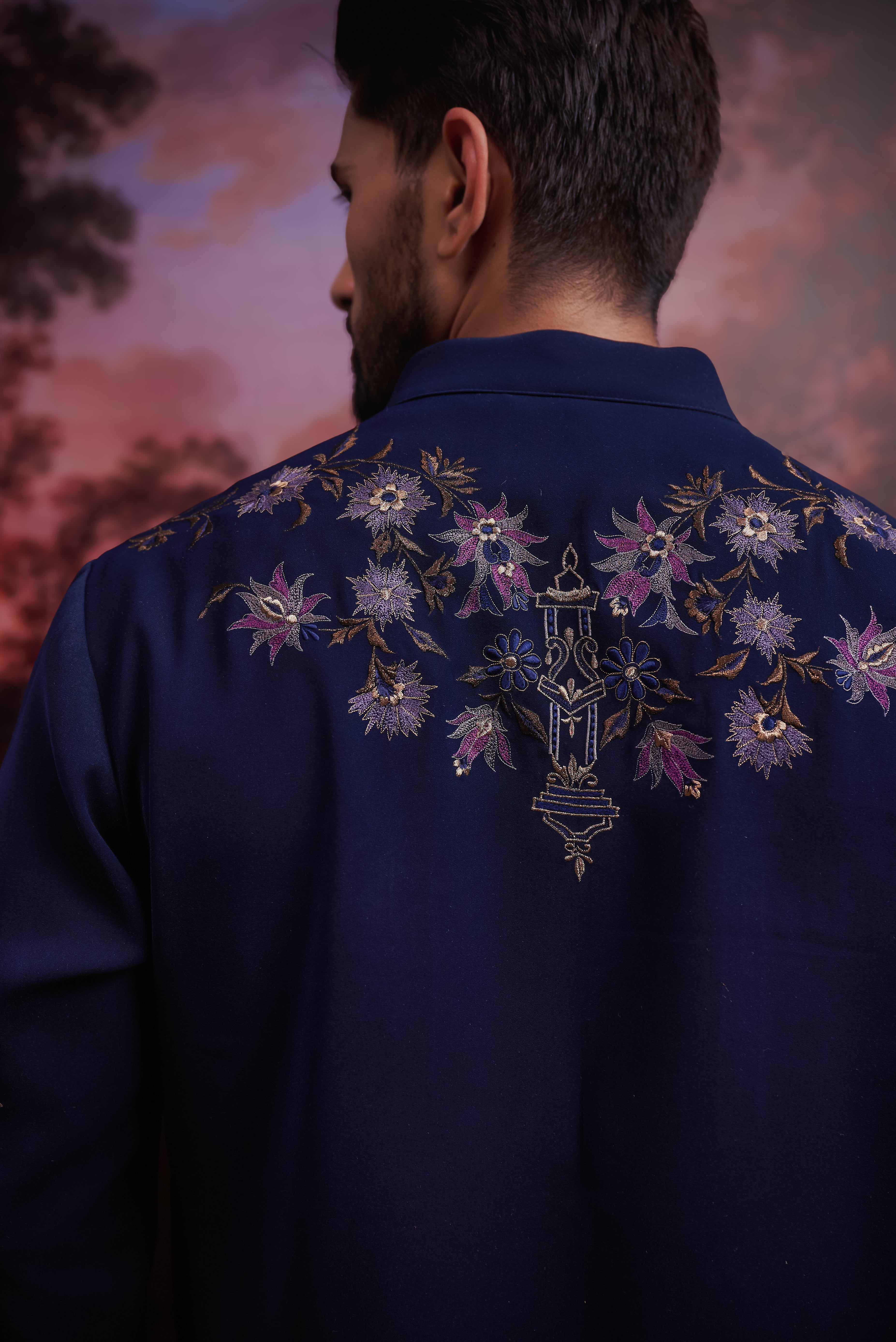Navy Blue Embroidered Kurta Set