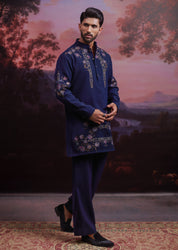 Navy Blue Embroidered Kurta Set