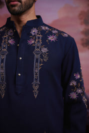 Navy Blue Embroidered Kurta Set