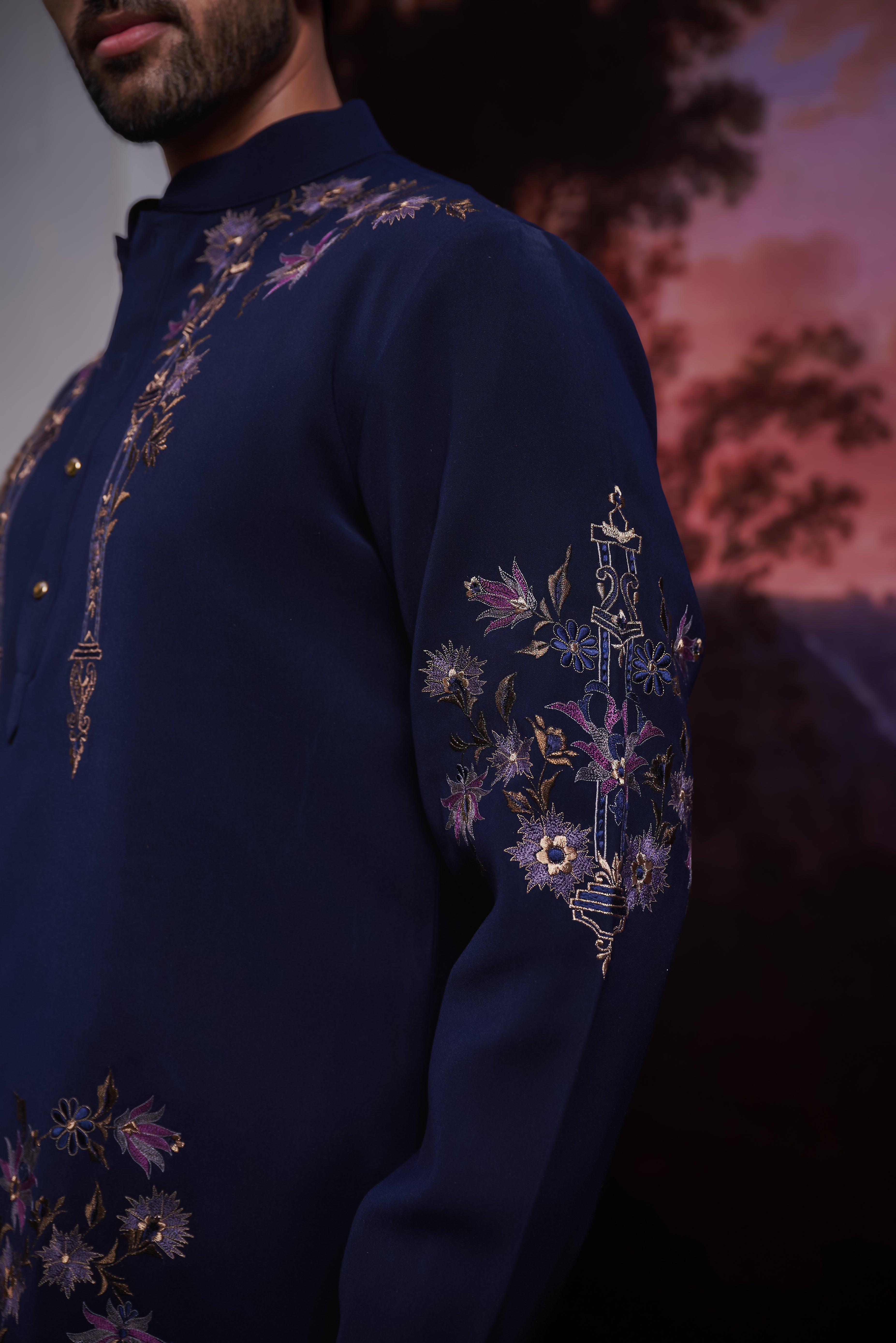 Navy Blue Embroidered Kurta Set