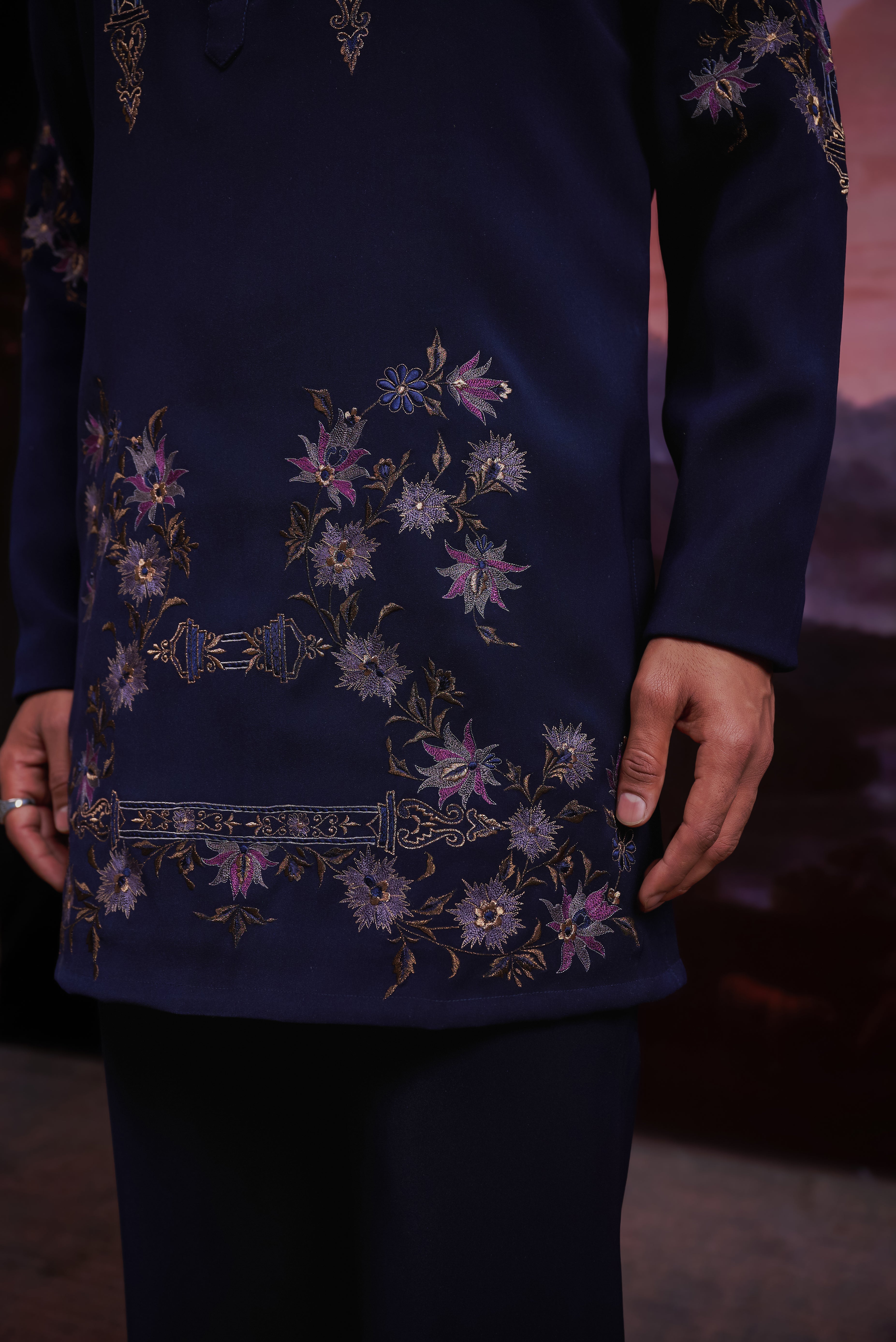 Navy Blue Embroidered Kurta Set
