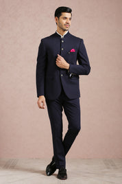Men's Navy Blue Bandhgala - Classic Indian Attire
