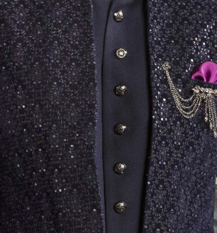 Stylish Navy Bandhgala Set with Intricate Embroidery - Perfect for Weddings and Parties
