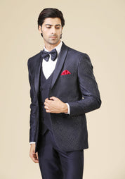 Timeless Navy Suit with Intricate Embroidery and Double-Breasted Vest for a Regal Look



