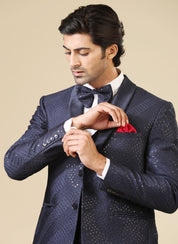 Men's Navy Fully Embroidered Suit with Double-Breasted Vest - Luxury Formal Wear
